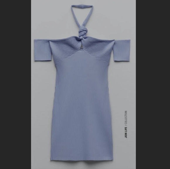 ZARA KNIT PASTEL BLUE DRESS - Picture 4 of 8